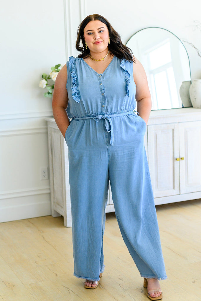 Johanna Chambray Jumpsuit-Womens-Timber Brooke Boutique, Online Women's Fashion Boutique in Amarillo, Texas