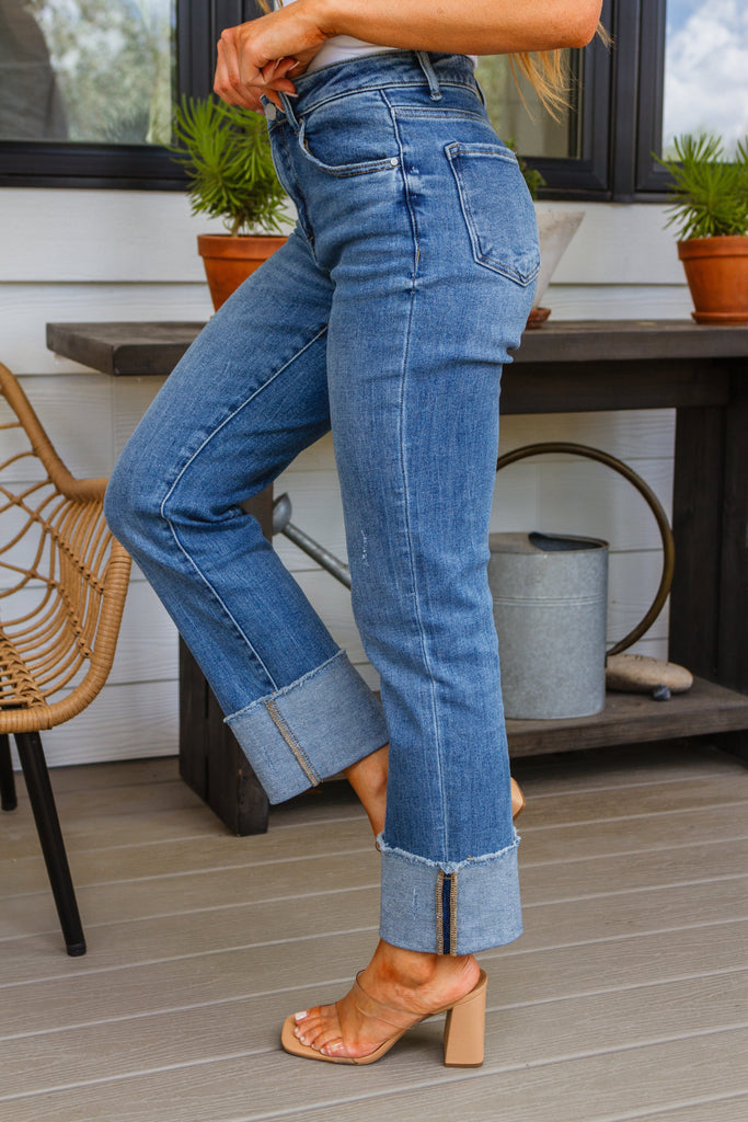 Jones High Rise Cuffed Straight Jeans-Womens-Timber Brooke Boutique, Online Women's Fashion Boutique in Amarillo, Texas
