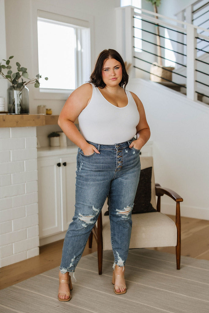 Josie Mid Rise Button Fly Boyfriend Jeans-Womens-Timber Brooke Boutique, Online Women's Fashion Boutique in Amarillo, Texas