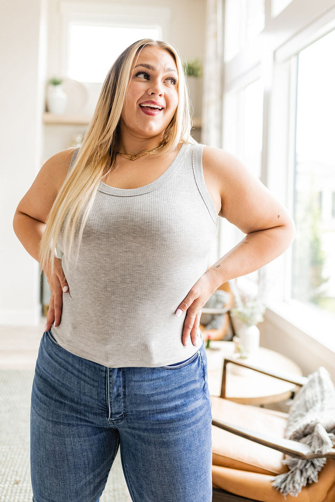 Just One More Ribbed Tank in Heather Grey-Womens-Timber Brooke Boutique, Online Women's Fashion Boutique in Amarillo, Texas