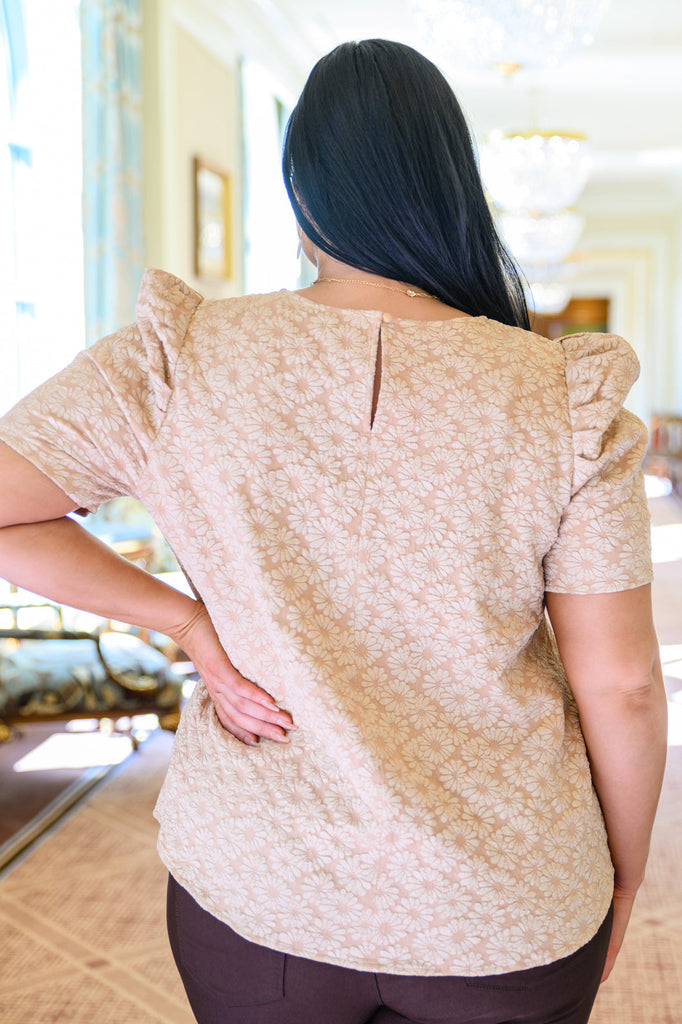 Kelsi Jacquard Puff Sleeve Top In Tan-Womens-Timber Brooke Boutique, Online Women's Fashion Boutique in Amarillo, Texas