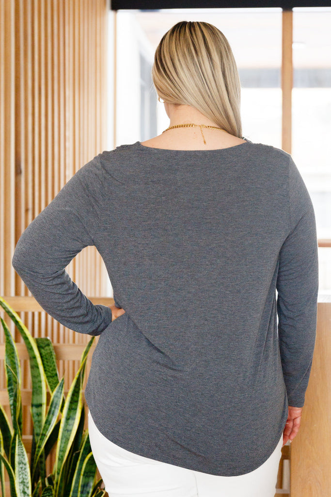 Lacey Long Sleeve V Neck In Gray-Womens-Timber Brooke Boutique, Online Women's Fashion Boutique in Amarillo, Texas