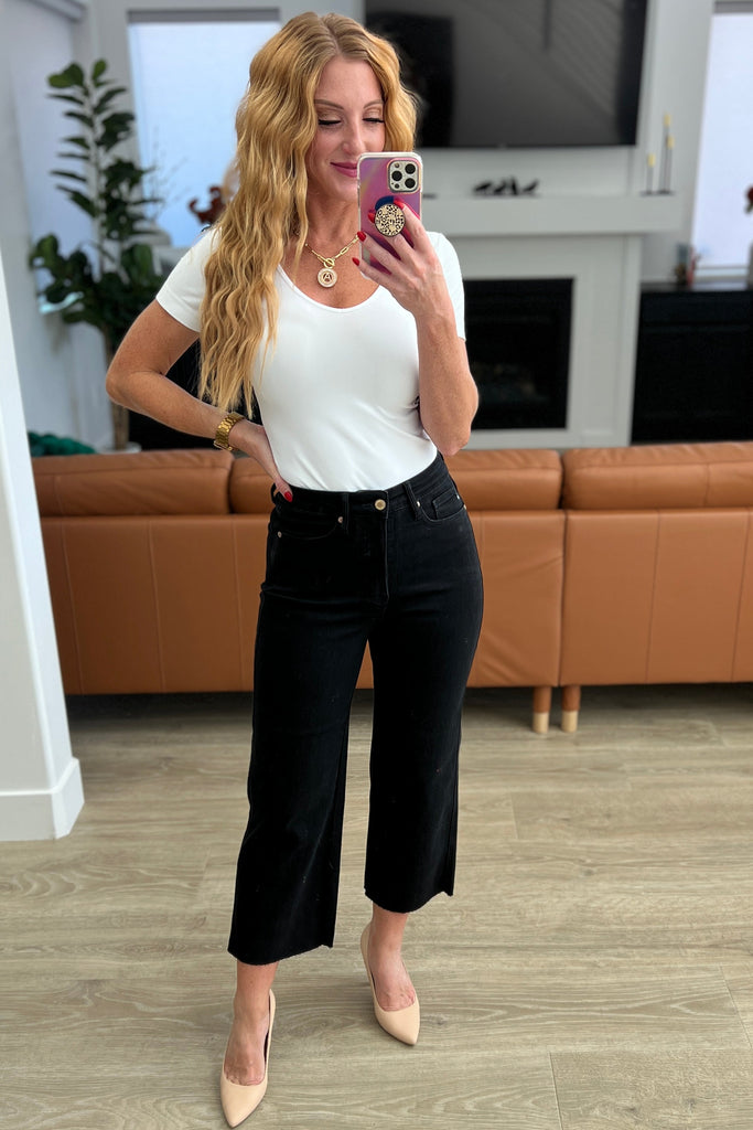 Lizzy High Rise Control Top Wide Leg Crop Jeans in Black-Womens-Timber Brooke Boutique, Online Women's Fashion Boutique in Amarillo, Texas