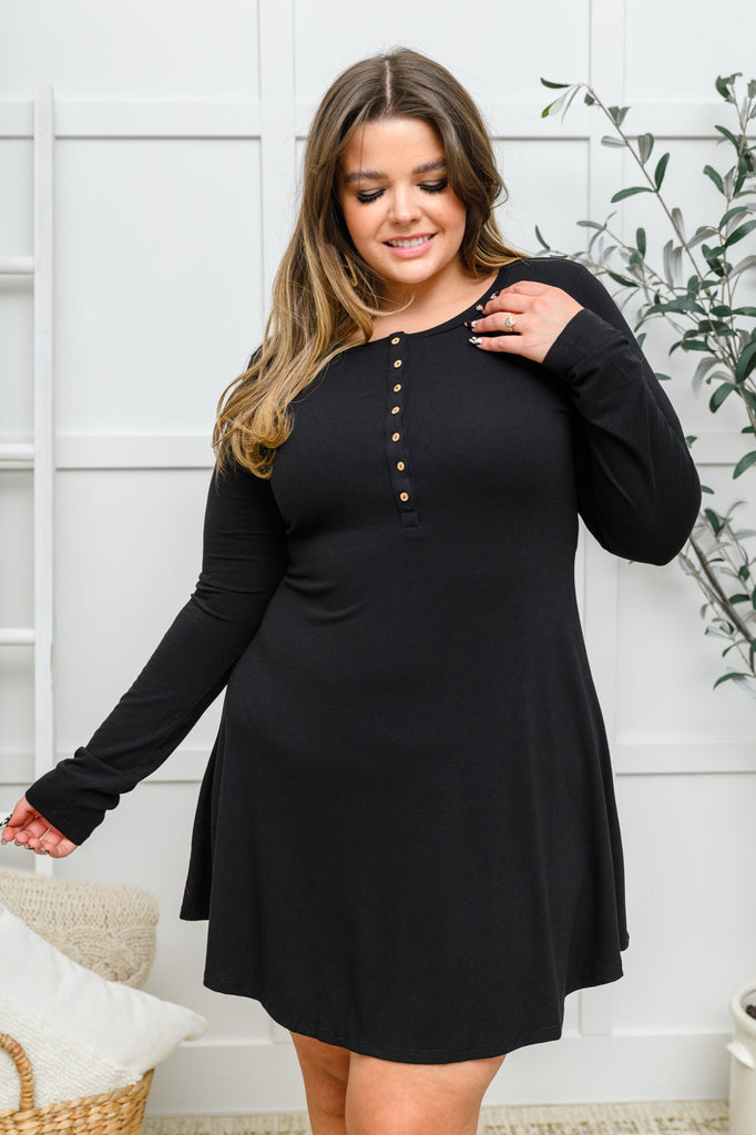 Doorbuster: Long Sleeve Button Down Dress In Black-Womens-Timber Brooke Boutique, Online Women's Fashion Boutique in Amarillo, Texas