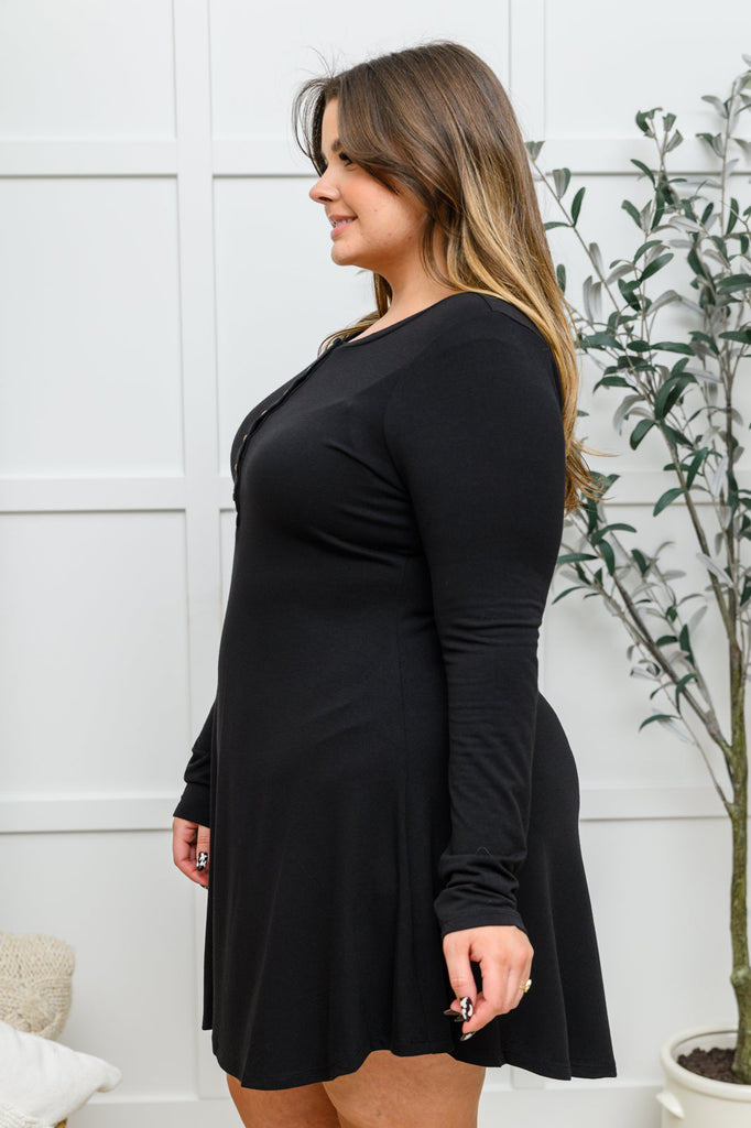 Doorbuster: Long Sleeve Button Down Dress In Black-Womens-Timber Brooke Boutique, Online Women's Fashion Boutique in Amarillo, Texas