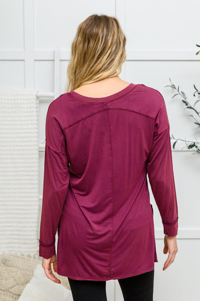 Doorbuster: Long Sleeve Knit Top With Pocket In Burgundy-Womens-Timber Brooke Boutique, Online Women's Fashion Boutique in Amarillo, Texas