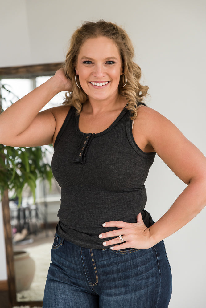 It's a Certain Thing Tank in Charcoal-Zenana-Timber Brooke Boutique, Online Women's Fashion Boutique in Amarillo, Texas