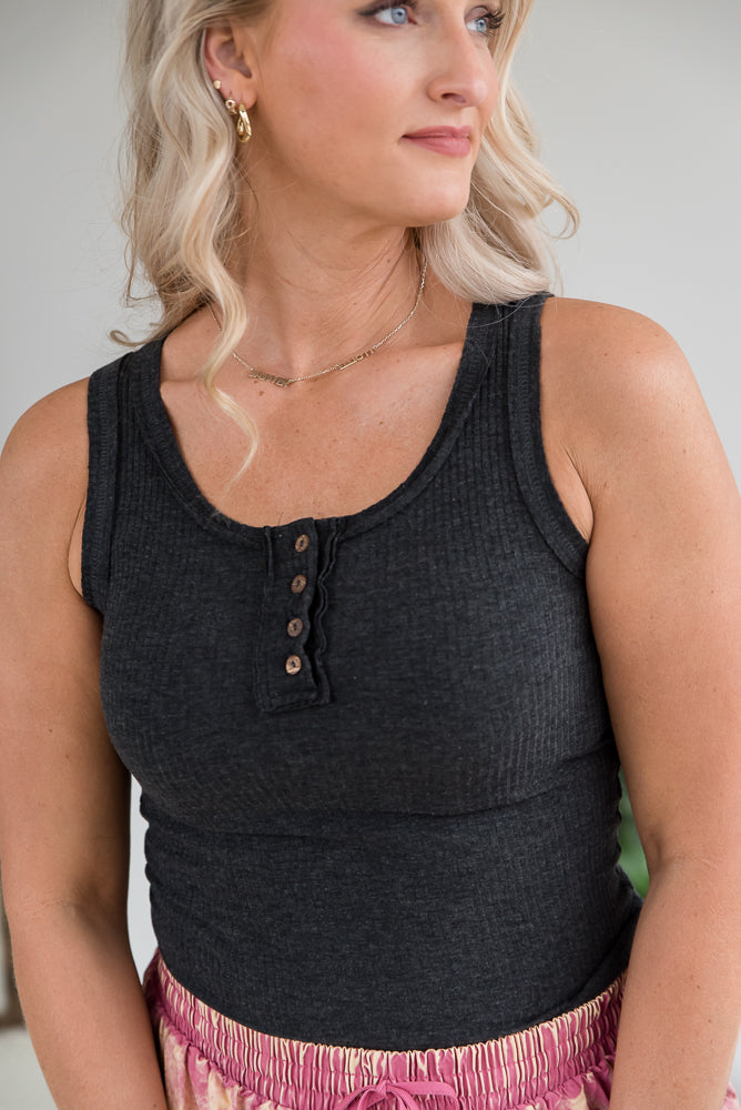 It's a Certain Thing Tank in Charcoal-Zenana-Timber Brooke Boutique, Online Women's Fashion Boutique in Amarillo, Texas