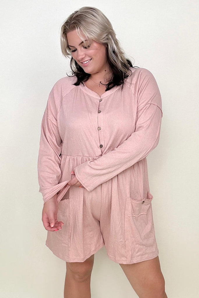 Heyson Comfy Knit Button-Down Long Sleeve Romper-Rompers-Timber Brooke Boutique, Online Women's Fashion Boutique in Amarillo, Texas