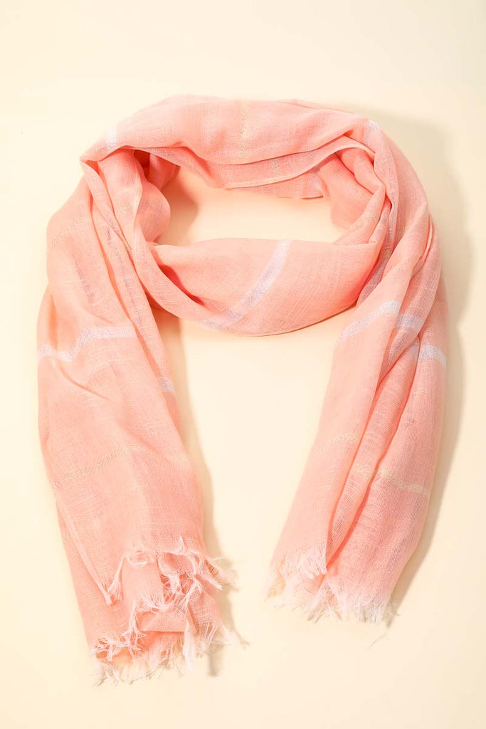 Blush & Silver Stripe Frayed Oblong Scarf-Accessories-Timber Brooke Boutique, Online Women's Fashion Boutique in Amarillo, Texas