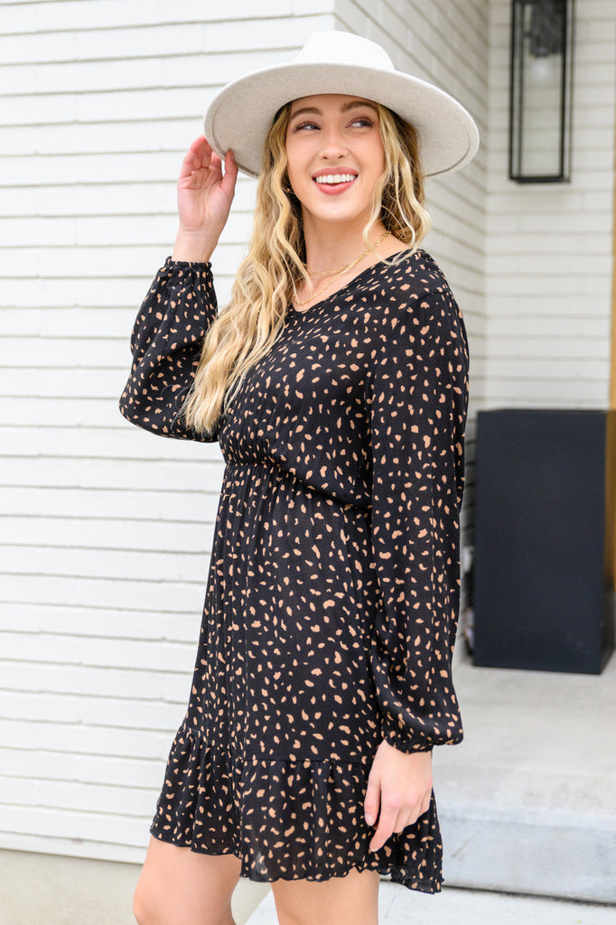 Make Your Happiness Long Sleeve Dress in Black-170 Dresses-Timber Brooke Boutique, Online Women's Fashion Boutique in Amarillo, Texas