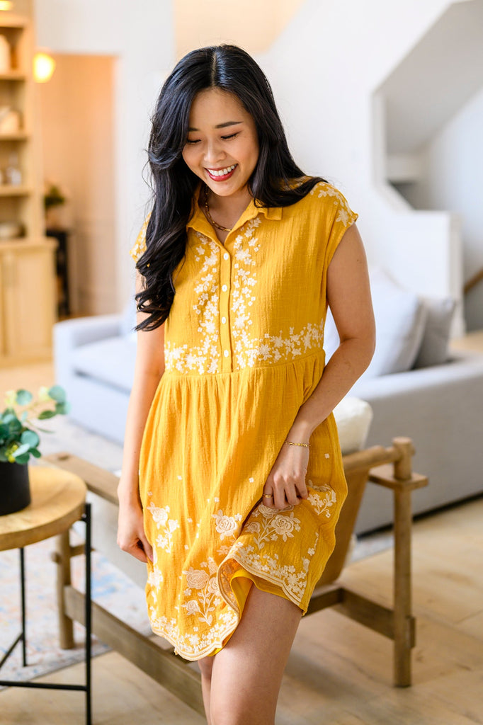 Marigold Embroidered Dress-Womens-Timber Brooke Boutique, Online Women's Fashion Boutique in Amarillo, Texas