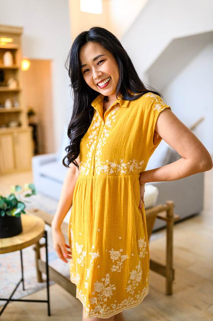 Marigold Embroidered Dress-Womens-Timber Brooke Boutique, Online Women's Fashion Boutique in Amarillo, Texas