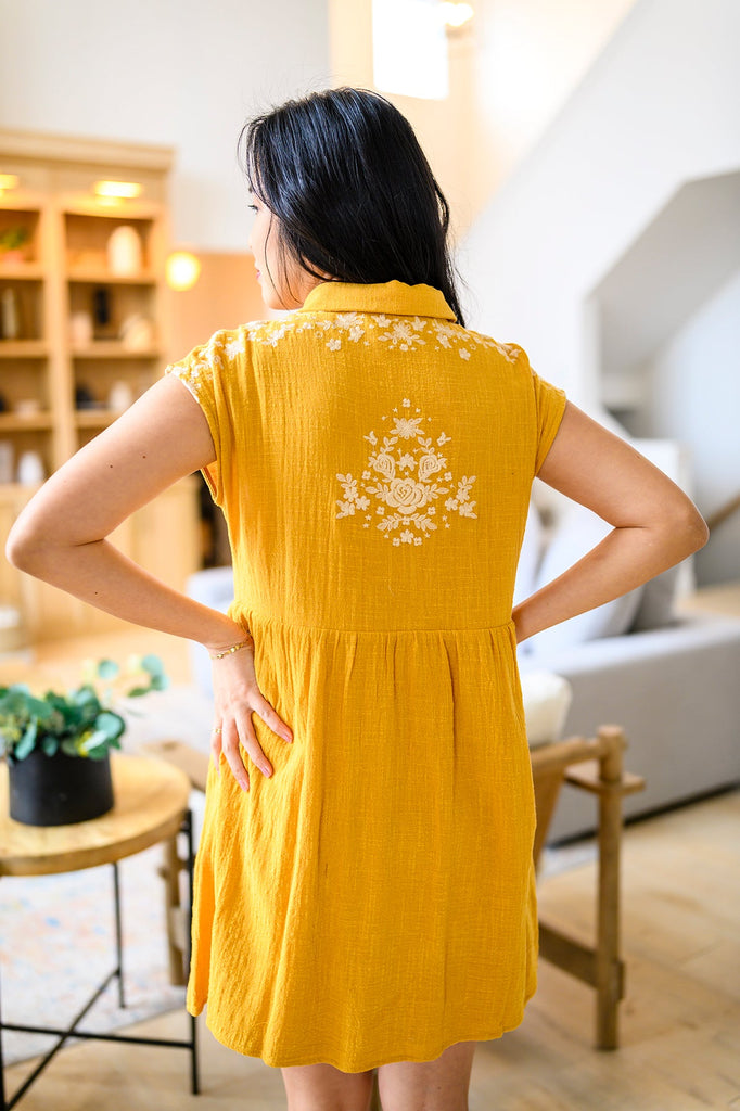 Marigold Embroidered Dress-Womens-Timber Brooke Boutique, Online Women's Fashion Boutique in Amarillo, Texas