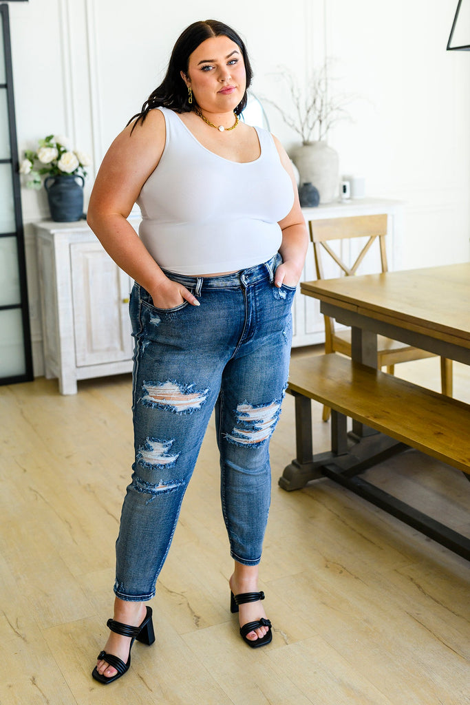 Mary Lou Hi-Rise Destroyed Boyfriend Jeans-Denim-Timber Brooke Boutique, Online Women's Fashion Boutique in Amarillo, Texas