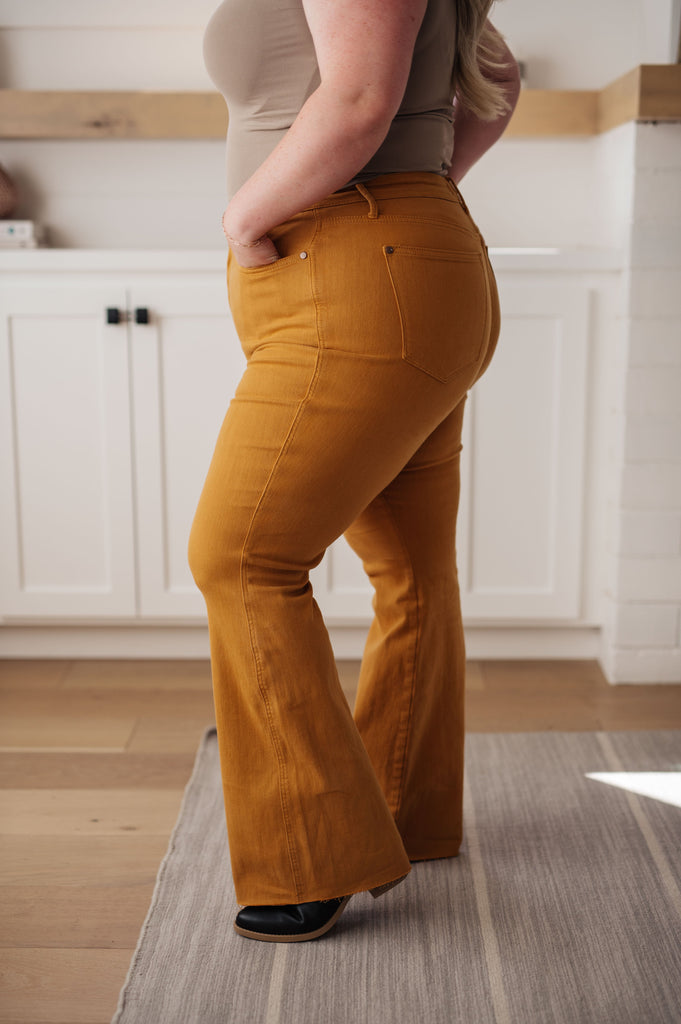 Melinda High Rise Control Top Flare Jeans in Marigold-Womens-Timber Brooke Boutique, Online Women's Fashion Boutique in Amarillo, Texas