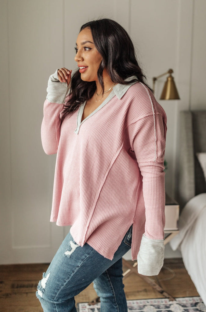Mia Waffle Knit Long Sleeve In Pink-Womens-Timber Brooke Boutique, Online Women's Fashion Boutique in Amarillo, Texas