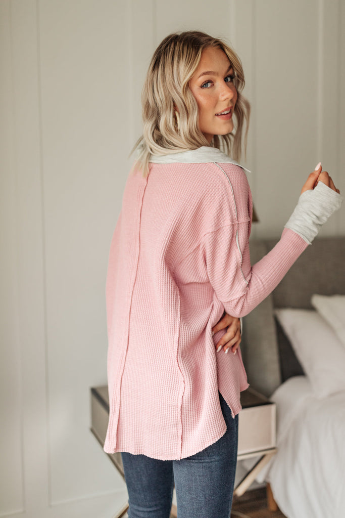 Mia Waffle Knit Long Sleeve In Pink-Womens-Timber Brooke Boutique, Online Women's Fashion Boutique in Amarillo, Texas