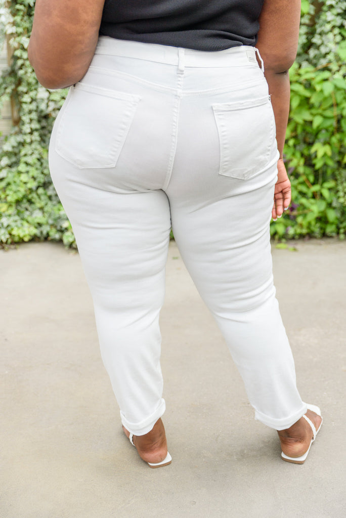 Mid-Rise Boyfriend Destroyed White Jeans-Womens-Timber Brooke Boutique, Online Women's Fashion Boutique in Amarillo, Texas