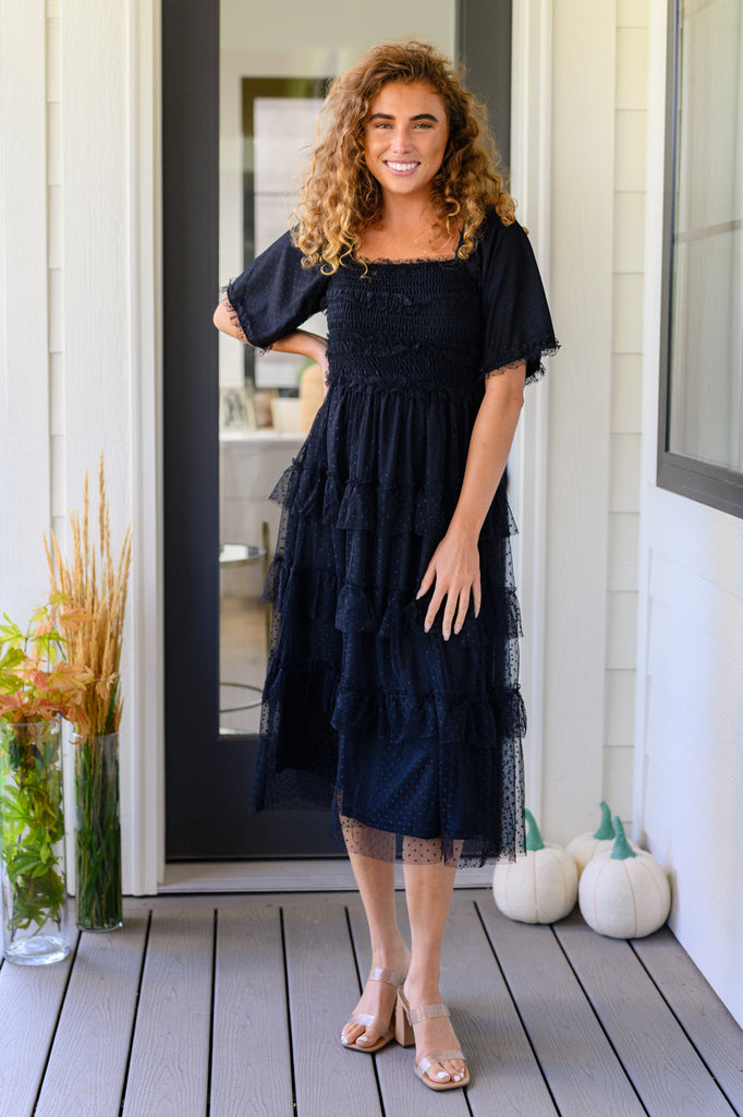 Midnight Waltz Midi Dress-Womens-Timber Brooke Boutique, Online Women's Fashion Boutique in Amarillo, Texas