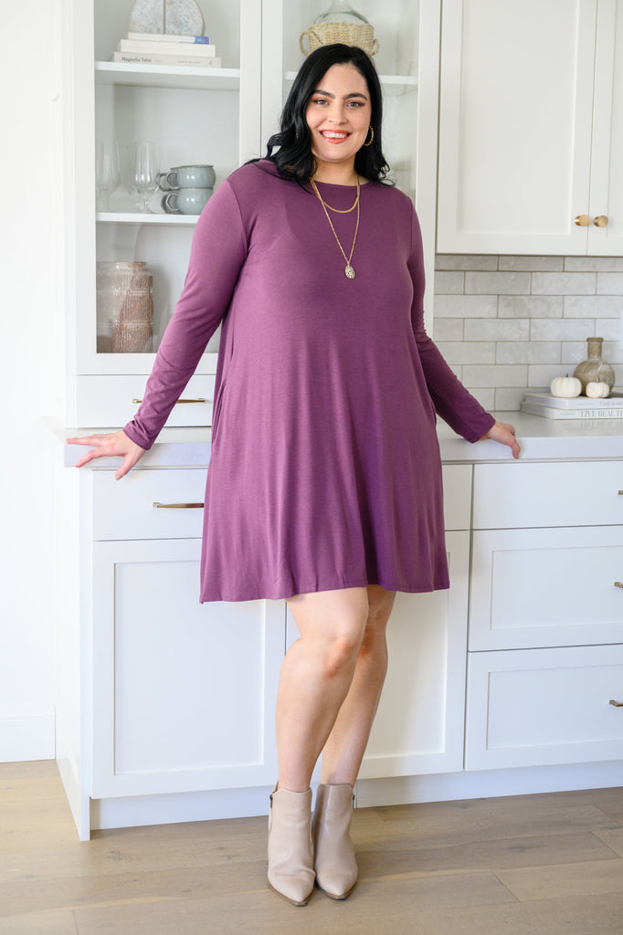 Most Reliable Long Sleeve Knit Dress In Plum-Womens-Timber Brooke Boutique, Online Women's Fashion Boutique in Amarillo, Texas