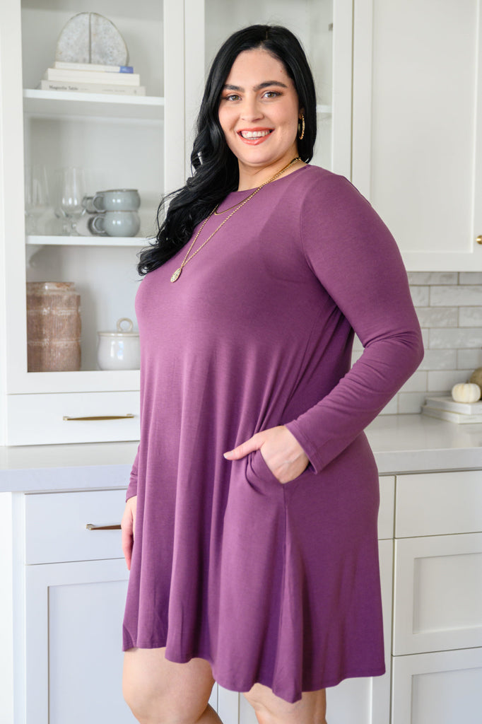 Most Reliable Long Sleeve Knit Dress In Plum-Womens-Timber Brooke Boutique, Online Women's Fashion Boutique in Amarillo, Texas