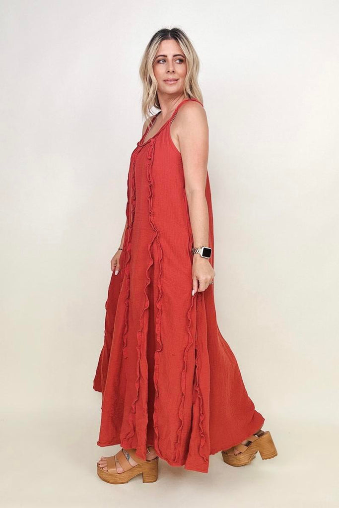 Davi & Dani Ruffle Detail Midi Sundress (Without Belt)-Midi Dresses-Timber Brooke Boutique, Online Women's Fashion Boutique in Amarillo, Texas