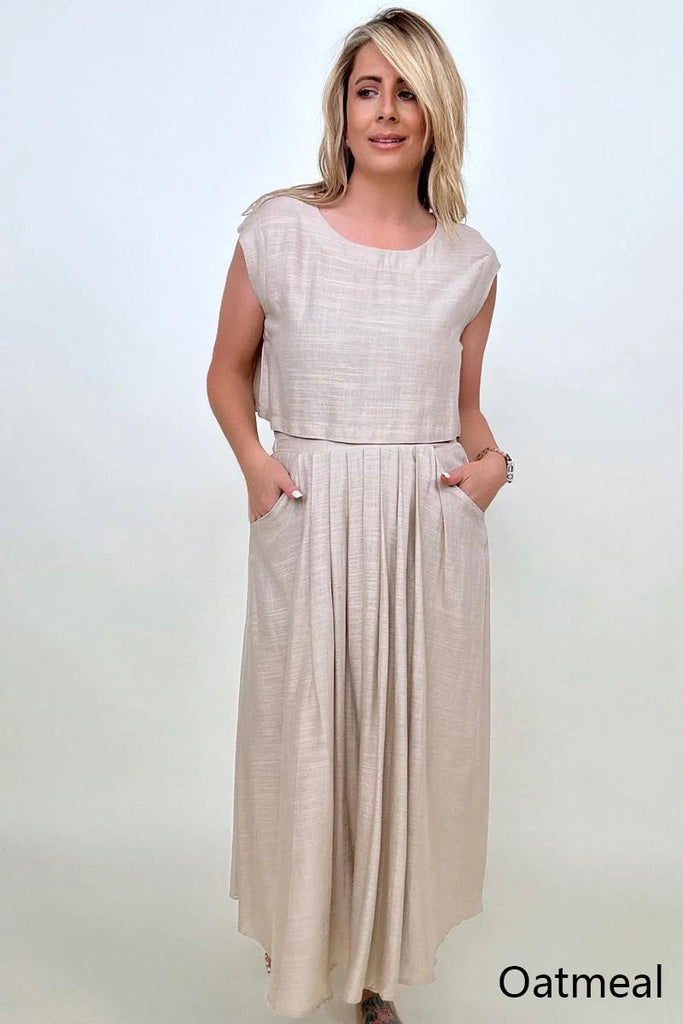 White Birch Sleeveless Linen Top And Skirt Set-Pants Sets-Timber Brooke Boutique, Online Women's Fashion Boutique in Amarillo, Texas