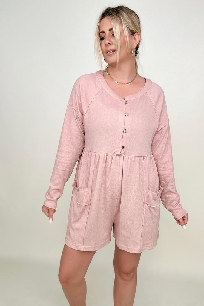 Heyson Comfy Knit Button-Down Long Sleeve Romper-Rompers-Timber Brooke Boutique, Online Women's Fashion Boutique in Amarillo, Texas