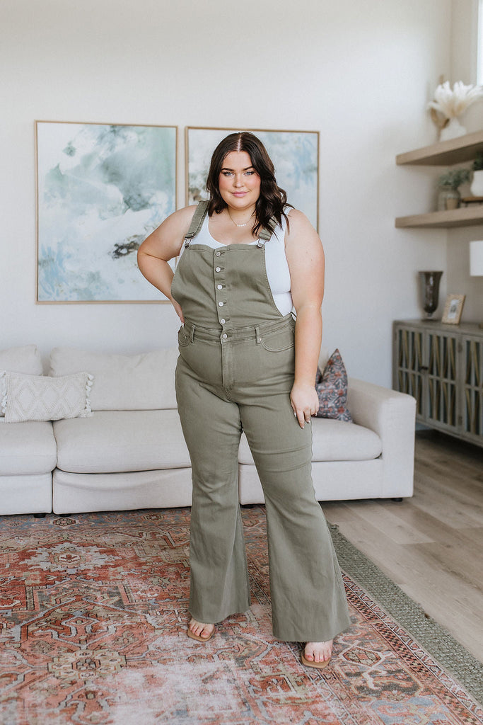 Olivia Control Top Release Hem Overalls in Olive-Womens-Timber Brooke Boutique, Online Women's Fashion Boutique in Amarillo, Texas