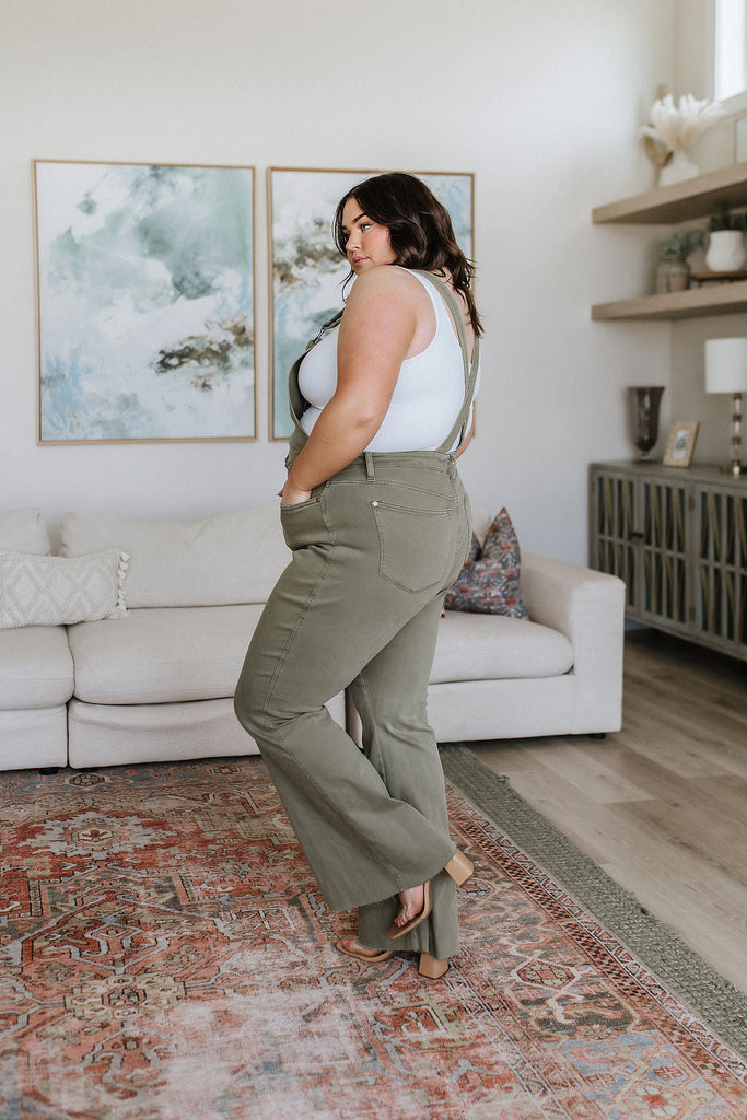 Olivia Control Top Release Hem Overalls in Olive-Womens-Timber Brooke Boutique, Online Women's Fashion Boutique in Amarillo, Texas