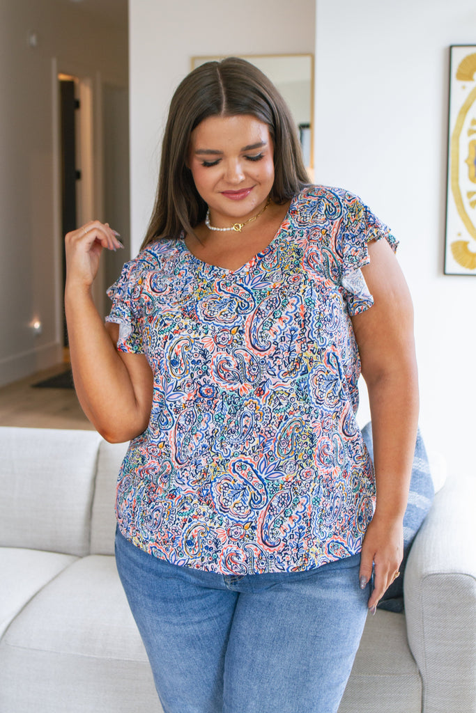 Patient in Paisley Flutter Sleeve Top-Womens-Timber Brooke Boutique, Online Women's Fashion Boutique in Amarillo, Texas