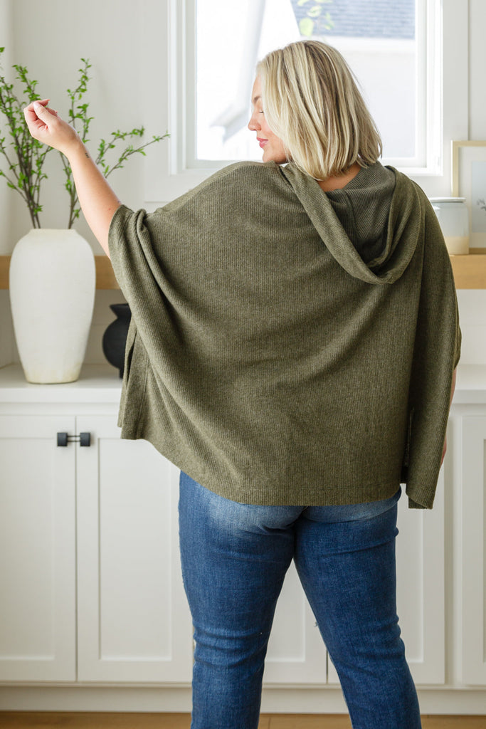 Perfectly Poised Hooded Poncho in Olive-Womens-Timber Brooke Boutique, Online Women's Fashion Boutique in Amarillo, Texas