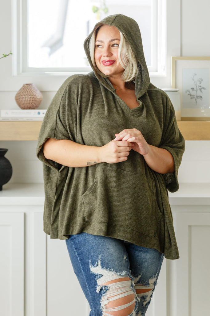 Perfectly Poised Hooded Poncho in Olive-Womens-Timber Brooke Boutique, Online Women's Fashion Boutique in Amarillo, Texas