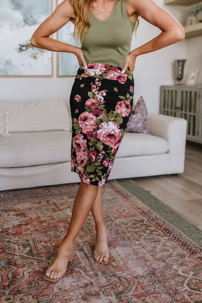 Perfectly Pristine Floral Pencil Skirt-Womens-Timber Brooke Boutique, Online Women's Fashion Boutique in Amarillo, Texas