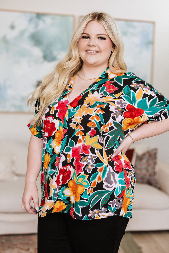 Pretty in Paradise Floral Blouse-Womens-Timber Brooke Boutique, Online Women's Fashion Boutique in Amarillo, Texas
