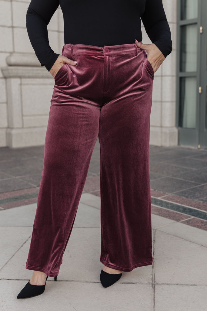 High Society Velvet Wide Leg Trousers-Womens-Timber Brooke Boutique, Online Women's Fashion Boutique in Amarillo, Texas