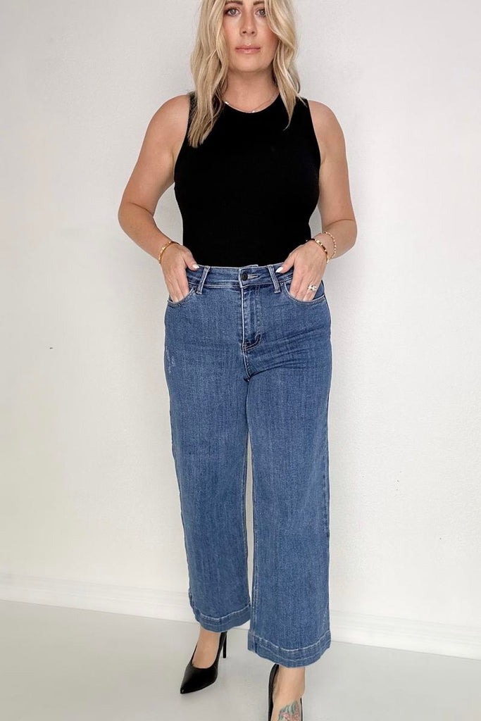 Risen High Rise Cropped Wide Leg Jeans-Jeans-Timber Brooke Boutique, Online Women's Fashion Boutique in Amarillo, Texas
