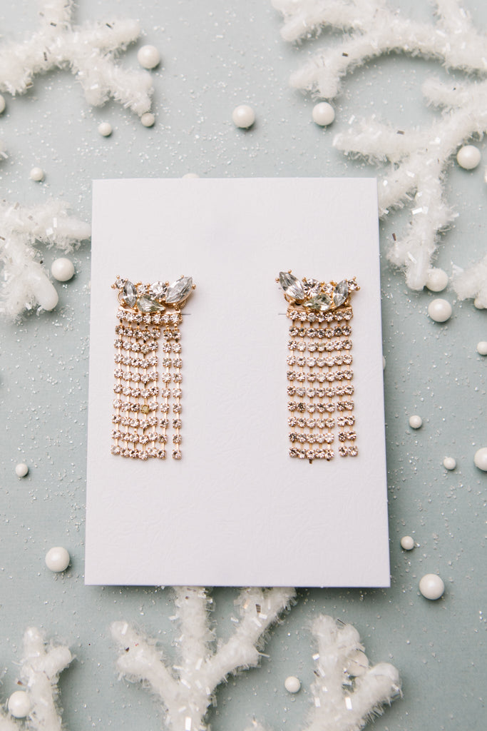 Rhinestone Fringe Earrings-Womens-Timber Brooke Boutique, Online Women's Fashion Boutique in Amarillo, Texas