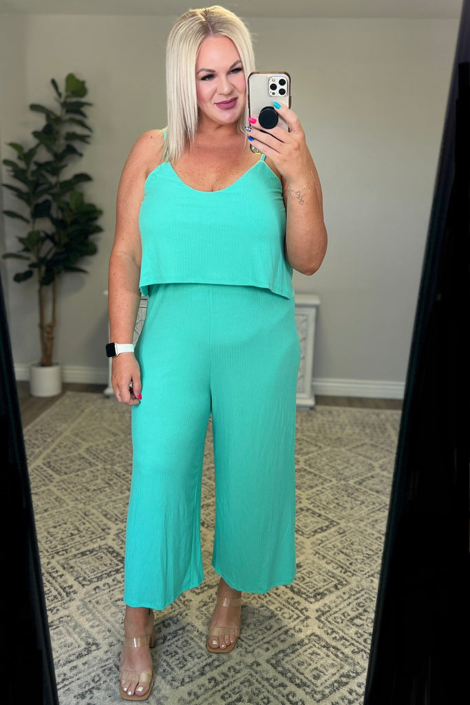 Ribbed Double Layer Jumpsuit in Mint-Womens-Timber Brooke Boutique, Online Women's Fashion Boutique in Amarillo, Texas