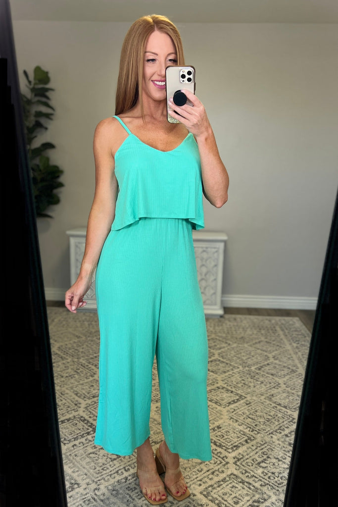 Ribbed Double Layer Jumpsuit in Mint-Womens-Timber Brooke Boutique, Online Women's Fashion Boutique in Amarillo, Texas
