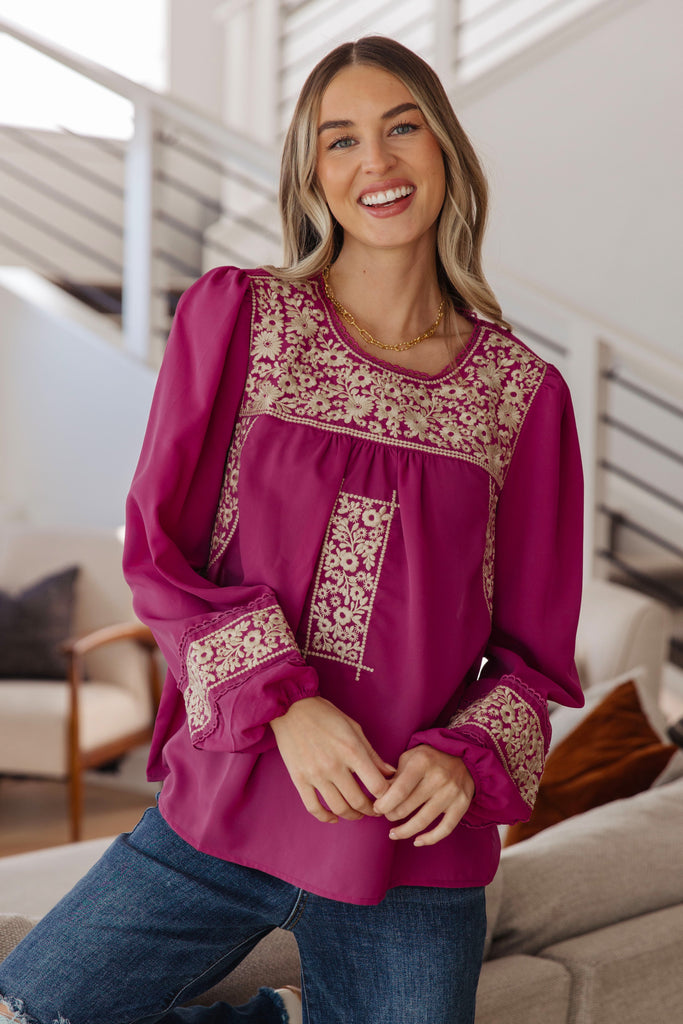 Rodeo Queen Embroidered Blouse-Womens-Timber Brooke Boutique, Online Women's Fashion Boutique in Amarillo, Texas