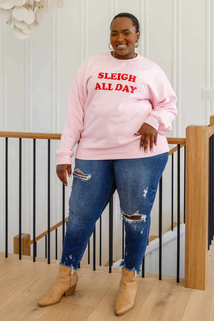 Sleigh All Day Sweatshirt In Pink-Womens-Timber Brooke Boutique, Online Women's Fashion Boutique in Amarillo, Texas