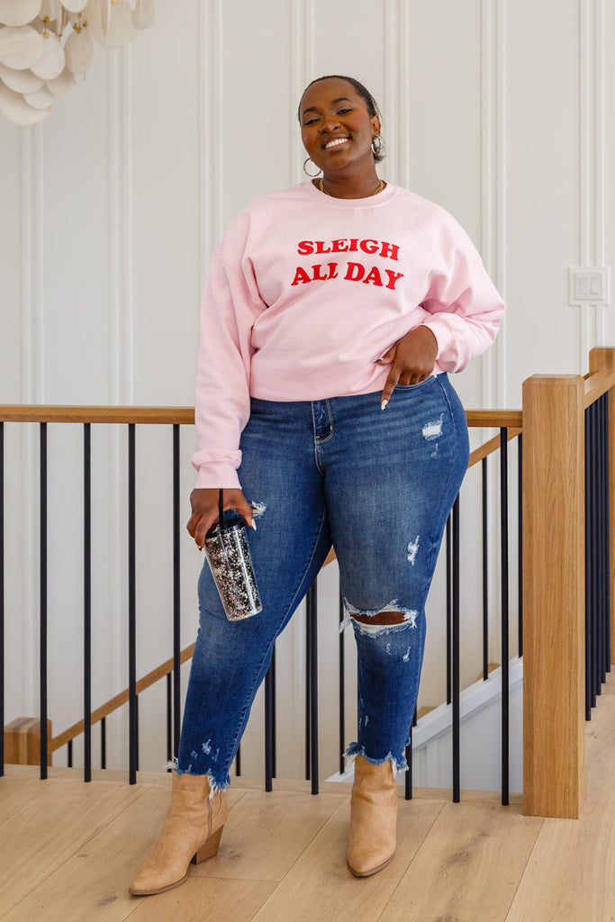 Sleigh All Day Sweatshirt In Pink-Womens-Timber Brooke Boutique, Online Women's Fashion Boutique in Amarillo, Texas