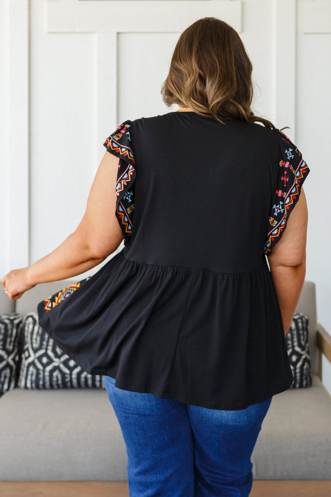 Sophia Embroidered Blouse in Black-Womens-Timber Brooke Boutique, Online Women's Fashion Boutique in Amarillo, Texas