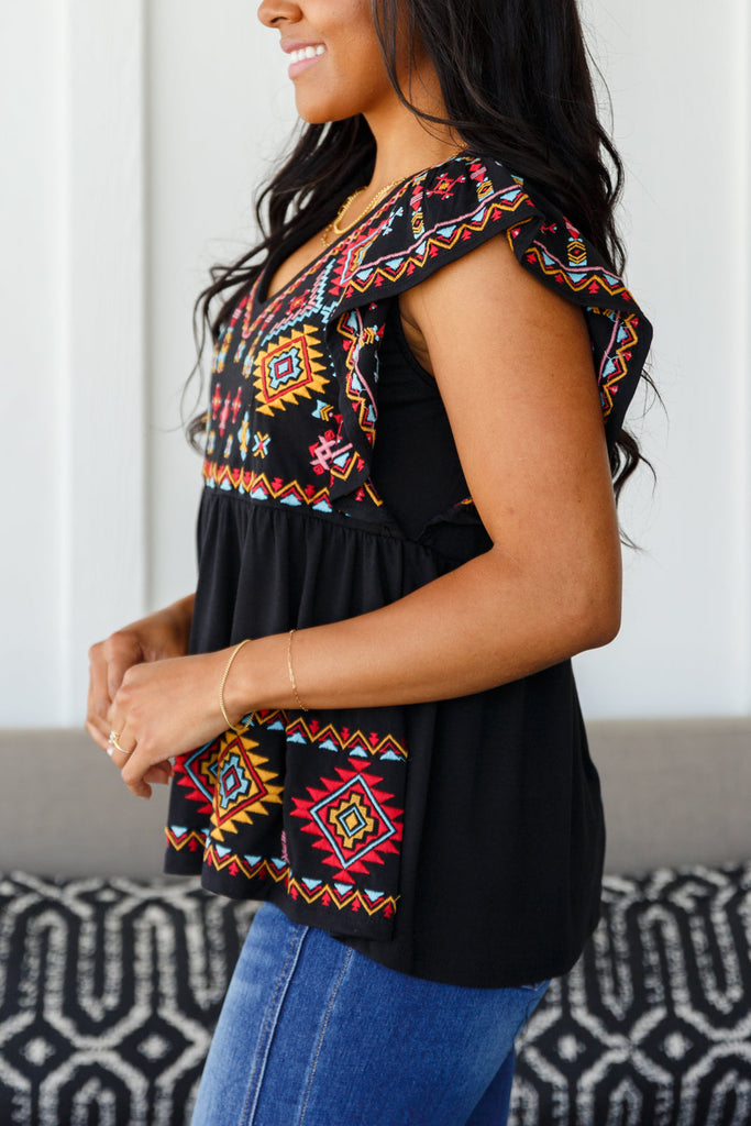 Sophia Embroidered Blouse in Black-Womens-Timber Brooke Boutique, Online Women's Fashion Boutique in Amarillo, Texas