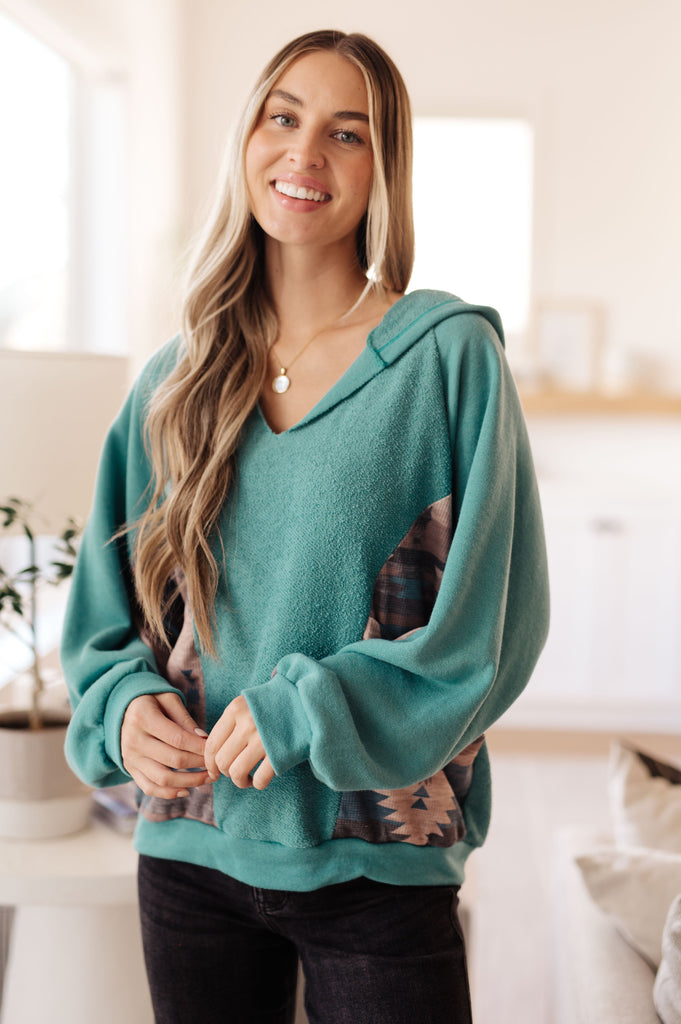 Southwest Sunrise Patchwork Hoodie-Womens-Timber Brooke Boutique, Online Women's Fashion Boutique in Amarillo, Texas