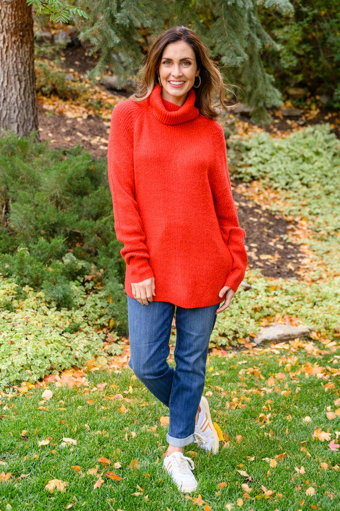 Steady Pace Roll Neck Sweater In Red-Womens-Timber Brooke Boutique, Online Women's Fashion Boutique in Amarillo, Texas