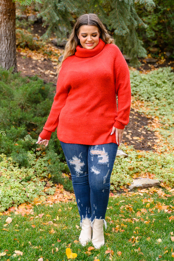 Steady Pace Roll Neck Sweater In Red-Womens-Timber Brooke Boutique, Online Women's Fashion Boutique in Amarillo, Texas