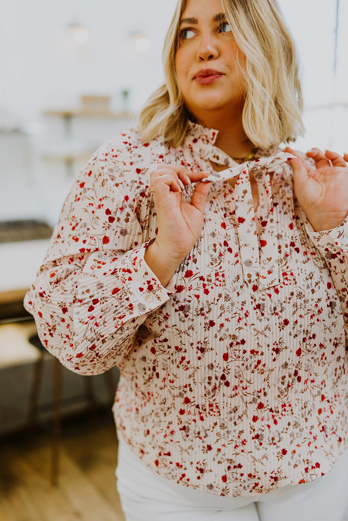 Stella Notched Neck Floral Long Sleeve Blouse-Womens-Timber Brooke Boutique, Online Women's Fashion Boutique in Amarillo, Texas